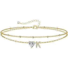 أساور ذهبية أولية للنساء، أساور مطرزة بطبقات مطلية بالذهب عيار 14 قيراط للنساء غير مشوهة من الألف إلى الياء، سحر حرف القلب، هدايا عيد ميلاد شخصية in Kuwait