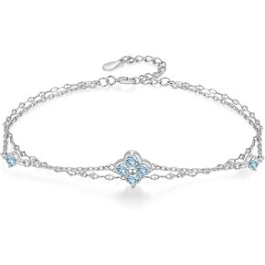 Birthstone Bracelets for Women with Four Leaf Clover 925 Sterling Silver Dainty Bracelet Double Layer Trendy Birthday Jewelry Gift for Women in Kuwait