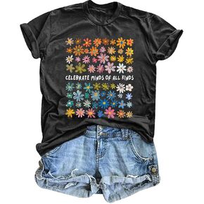Women Autism Awareness T Shirts Celebrate Minds of All Kinds Shirt Mental Health Inspirational Short Sleeve Tee Tops in Saudi Arabia
