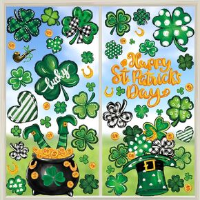 St Patrick’s Day Window Clings Green Clover Window Stickers with Gold Coin Hat Clover Design Holiday Window Decals for School Glass Door Display Home Party Decor Supplies 1 Sheet in Kuwait