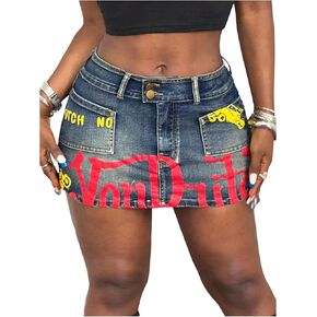 تنورة جينز نسائية من Verdusa بطبعة حروف Y2K وتنورات من الدنيم الدقيق مع جيوب in Kuwait