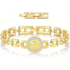 سوار ذهبي أولي للنساء - أساور سلسلة قابلة للتعديل مطلية بالذهب عيار 14 قيراط، سوار عصري من الزركونيا المكعبة، هدايا مجوهرات لعيد الميلاد والذكرى السنوية لها in Kuwait