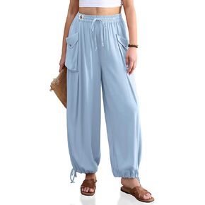 TARSE Womens Linen Wide Leg Pants Casual Loose Drawstring Palazzo Trousers Beach Boho Summer Travel Pants in Kuwait