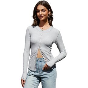 Cardigan for Women Lightweight Y2K Snap Button Down Shirts Ribbed Knit Long Sleeve Tops Slim Fit Going Out Tops in Kuwait