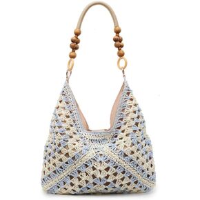 OANEXX Summer Straw Hobo Bags for Women Boho Woven Mesh Beach Tote Bag Large Capacity Crochet Vacation Shoulder Handbag in Kuwait