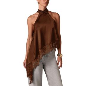 Women's Y2k Halter Mock Neck Top Sleeveless Lace Trim Asymmetrical Hem Going Out Tank Tops in Kuwait