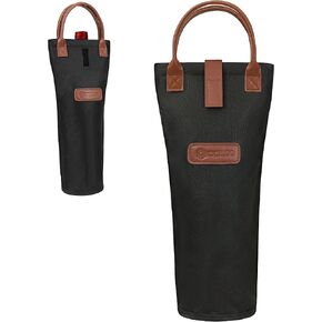 حقيبة حمل زجاجة واحدة من opux، حقيبة تبريد النبيذ المعزولة للسفر هدية على الشاطئ، حقيبة حمل مبطنة حرارية قابلة للحمل للنساء والرجال، باللون الأسود in Kuwait