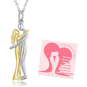Hug Couple Necklace - Sterling Silver Couple Hug Pendant Necklace for Women (Silver & 18K Gold) in Kuwait