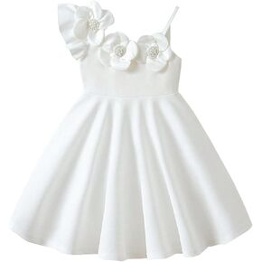 فساتين بناتي بكتف واحد صيفي كاجوال فستان زهور ثلاثي الأبعاد على شكل حرف A لحفلات أعياد الميلاد للأطفال والبنات من عمر 4 إلى 7 سنوات in Kuwait