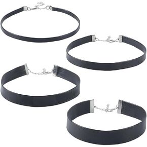 4 Sizes 4PCS PU Leather Choker Necklace for Women Black Gothic Punk Leather Layering Collars Adjustable Neckband with Extender Chains for Costume Jewelry Halloween Party in Kuwait