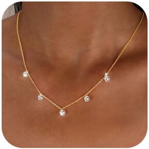 قلادات ألماس 5 مم للنساء، 925 من الفضة الاسترليني الأبيض مكعب زركونيا قلادة لابنتها مطلية بالذهب عيار 14 قيراط سلسلة ساحرة أنيقة غير مشوهة هدايا مجوهرات عيد الأم لحفلات الزفاف العصرية in Kuwait