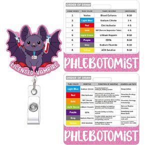 Phlebotomy Badge Reel and Order of Draw Badge Card, Cute Bat Retractable ID Holder and Buddy Card with Order of Draw Reference, Phlebotomist Work Accessories Gift in Saudi Arabia