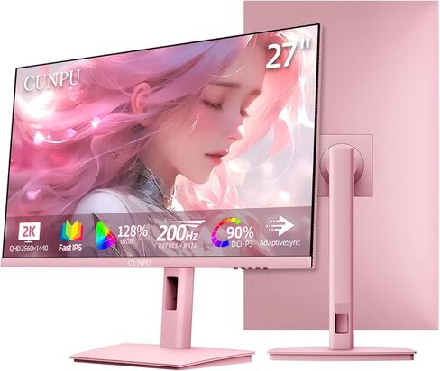 Pink Computer Monitor, 27 inch 1080p 165Hz (Supports 144Hz) Kawaii Gaming Monitor, VA Panel 1500R Curved PC Monitor, AMD Free-Sync, Built-in Speaker, Tilt Adjustment, HDMI, DisplayPort, R27FP in Kuwait