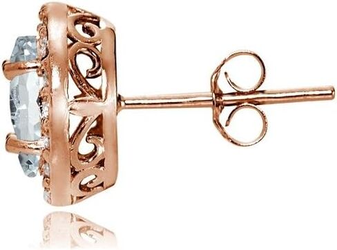 Rose Gold Flashed Sterling Silver Aquamarine and Cubic Zirconia Accents Oval Halo Stud Earrings in Saudi Arabia