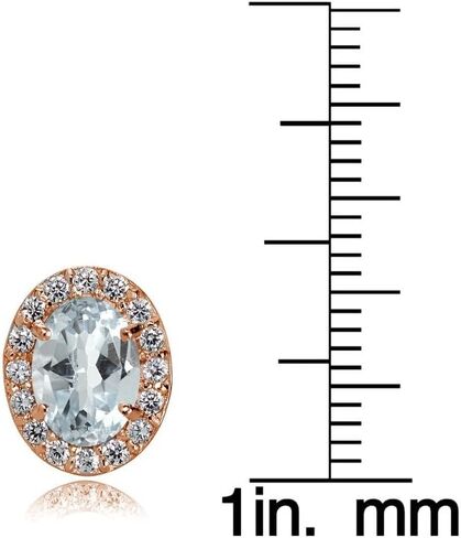 Rose Gold Flashed Sterling Silver Aquamarine and Cubic Zirconia Accents Oval Halo Stud Earrings in Saudi Arabia