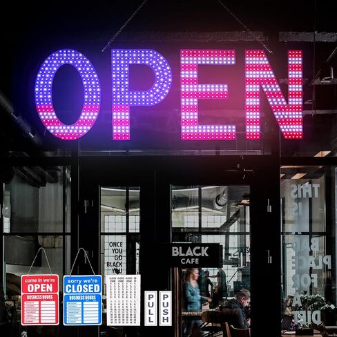 LED Open Signs for Business, 40"x14" Dimmable Large LED Open Light Up Sign with Hanging Installation for Salon Gym Cafes Store Office Bar Hotel Pubs (Cold White) in Saudi Arabia