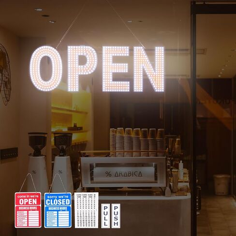 LED Open Signs for Business, 40"x14" Dimmable Large LED Open Light Up Sign with Hanging Installation for Salon Gym Cafes Store Office Bar Hotel Pubs (Cold White) in Saudi Arabia