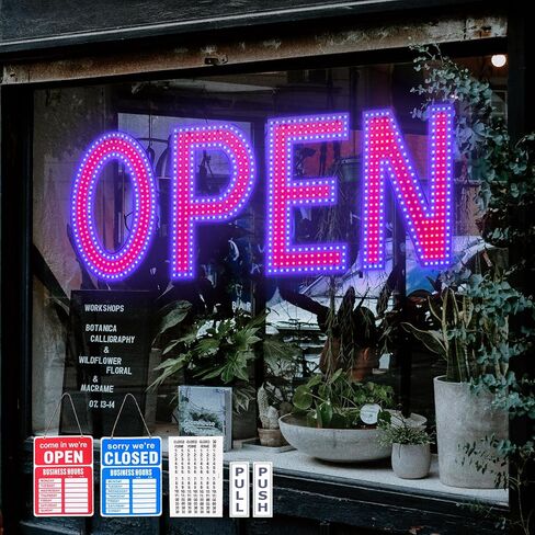 LED Open Signs for Business, 40"x14" Dimmable Large LED Open Light Up Sign with Hanging Installation for Salon Gym Cafes Store Office Bar Hotel Pubs (Cold White) in Saudi Arabia