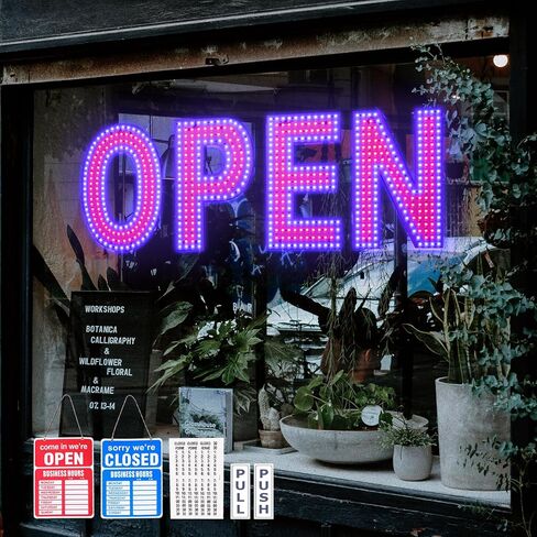 LED Open Signs for Business, 40"x14" Dimmable Large LED Open Light Up Sign with Hanging Installation for Salon Gym Cafes Store Office Bar Hotel Pubs (Cold White) in Saudi Arabia