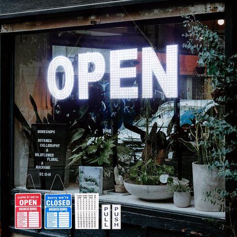 LED Open Signs for Business, 40"x14" Dimmable Large LED Open Light Up Sign with Hanging Installation for Salon Gym Cafes Store Office Bar Hotel Pubs (Cold White) in Saudi Arabia