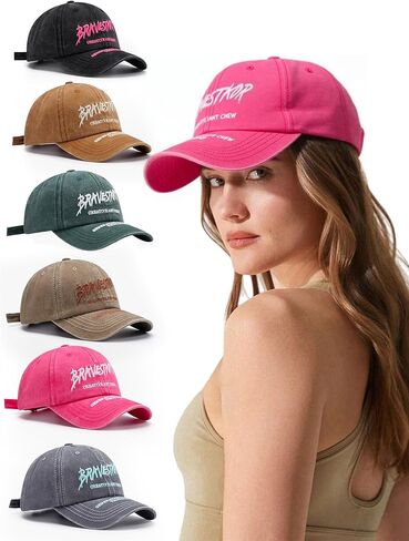 Unisex Sun Hats Distressed Baseball Cap Adjustable Visor Cap Vintage Trucker Hats with Embroidered Text in Saudi Arabia