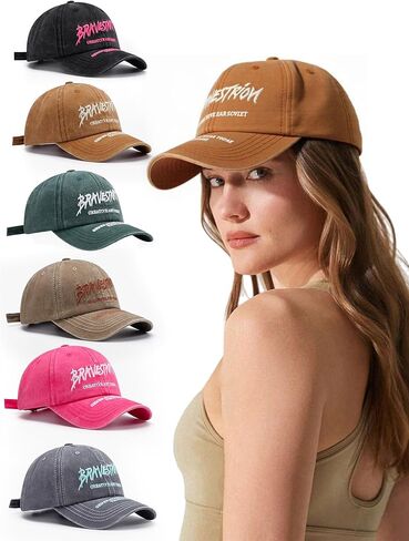 Unisex Sun Hats Distressed Baseball Cap Adjustable Visor Cap Vintage Trucker Hats with Embroidered Text in Saudi Arabia