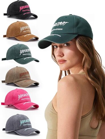 Unisex Sun Hats Distressed Baseball Cap Adjustable Visor Cap Vintage Trucker Hats with Embroidered Text in Saudi Arabia