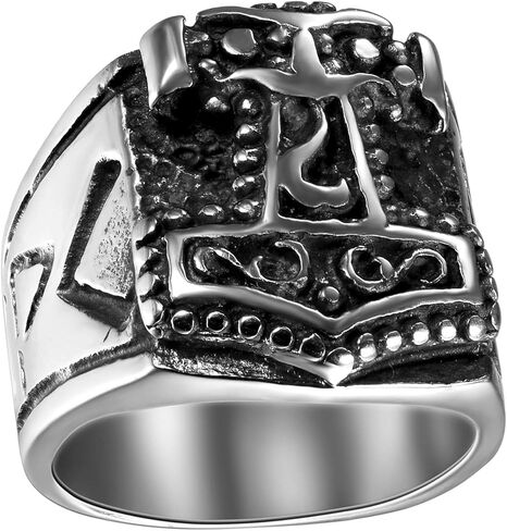 Stainless Steel Ring Norse Mythology Legendary God War Weapon,Quake Ring for Biker Silver Tone Black in Saudi Arabia