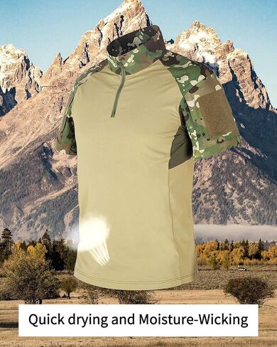 Men's Camo T-Shirts Quick-Dry Combat Tactical Shirt 1/4 Zipper Stretch Short Sleeve T Shirt with 2 Pockets in Saudi Arabia