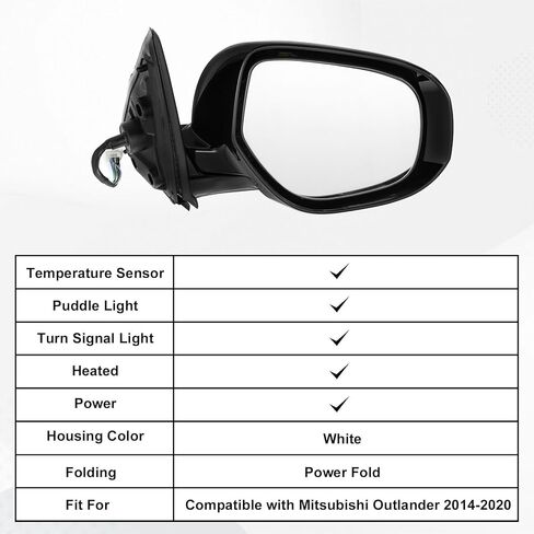 NLQR Right Passenger Side Mirror Compatible with Mitsubishi Outlander 2014-2020 Door Mirrors Replacement Power Heated with Signal White 9 Pins #7632B354 7632B414XA 7632C568 in Saudi Arabia