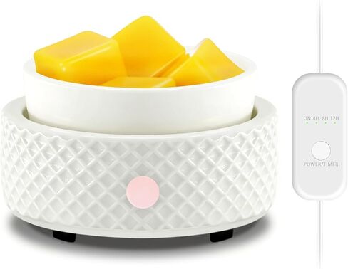 سخان الشمع الذائب مع مؤقت سيراميك 4 في 1، سخان شموع كهربائي، إيقاف تلقائي لإذابة الشمع المعطر، مرطبانات الشموع، الزيوت العطرية، كوب القهوة، هدايا عطرية لديكور المنزل للنساء - بيج in Kuwait