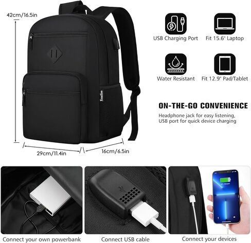 YAMTION Black Backpack,School Bookbag for Teens and Adults Schoolbag Fits 15.6 Inch Laptop Lightweight College Backpack for Daily Commute School in Saudi Arabia