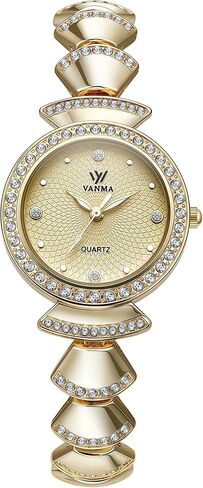 1080P Gold Watch for Women Small Round Face - Adjustable Rhinestone Chain Bracelet Watch Waterproof Ladies Quartz Wristwatch in Saudi Arabia