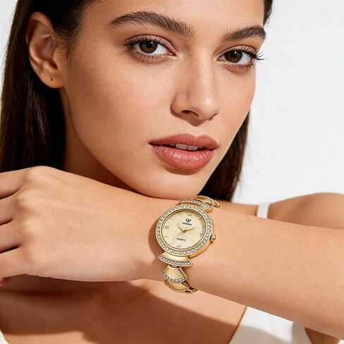 1080P Gold Watch for Women Small Round Face - Adjustable Rhinestone Chain Bracelet Watch Waterproof Ladies Quartz Wristwatch in Saudi Arabia