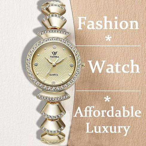 1080P Gold Watch for Women Small Round Face - Adjustable Rhinestone Chain Bracelet Watch Waterproof Ladies Quartz Wristwatch in Saudi Arabia