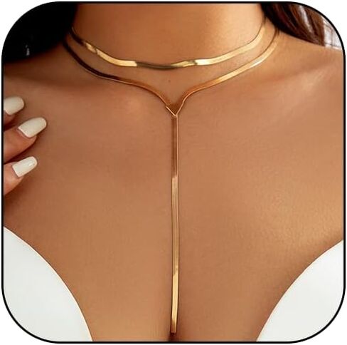Chunky Gold Choker Necklace for Women Trendy Gold Silver Statement Necklace Long Layered Y Shaped Choker Snake Chain Drop Necklaces Charm Prom Jewelry in Kuwait