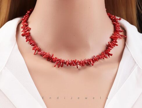 EndiJewels Handmade Red Coral Choker - Natural Gemstone, Adjustable Length 18" - 20", Gift for Her, Daily Waterproof Beaded Necklace in Saudi Arabia