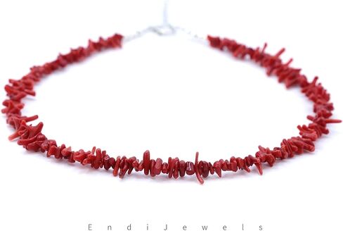 EndiJewels Handmade Red Coral Choker - Natural Gemstone, Adjustable Length 18" - 20", Gift for Her, Daily Waterproof Beaded Necklace in Saudi Arabia