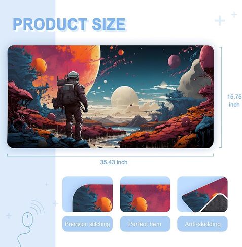 لوحة ماوس الفضاء، حصيرة مكتب رائد الفضاء، وسادات ماوس الألعاب Galaxy XXL، لوحة ماوس مطاطية كبيرة مقاومة للماء وغير قابلة للانزلاق مع حواف مخيطة وملحقات مكتب الكمبيوتر المنزلي، 35.4 × 15.7 بوصة in Saudi Arabia