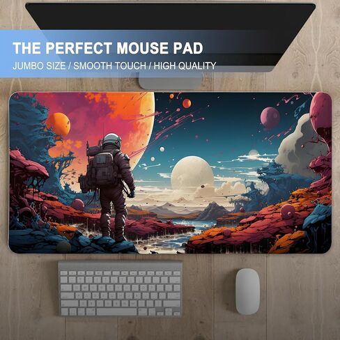لوحة ماوس الفضاء، حصيرة مكتب رائد الفضاء، وسادات ماوس الألعاب Galaxy XXL، لوحة ماوس مطاطية كبيرة مقاومة للماء وغير قابلة للانزلاق مع حواف مخيطة وملحقات مكتب الكمبيوتر المنزلي، 35.4 × 15.7 بوصة in Saudi Arabia