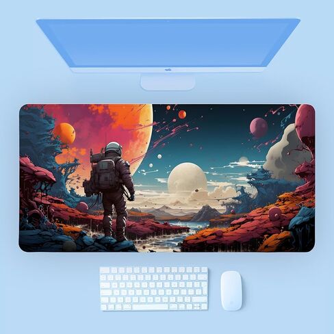 لوحة ماوس الفضاء، حصيرة مكتب رائد الفضاء، وسادات ماوس الألعاب Galaxy XXL، لوحة ماوس مطاطية كبيرة مقاومة للماء وغير قابلة للانزلاق مع حواف مخيطة وملحقات مكتب الكمبيوتر المنزلي، 35.4 × 15.7 بوصة in Saudi Arabia