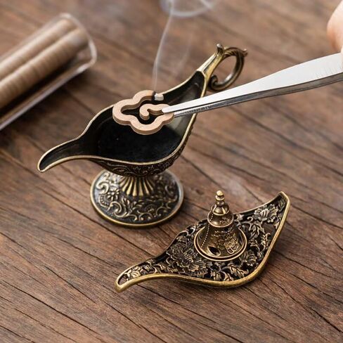 قطعة واحدة من مبخرة مصباح علاء الدين جيني العتيق، حامل بخور نحاسي بتصميم منحوت مجوف، مبخرة علاجية لديكور المنزل والمكتب، والتأمل واليوجا، هدية لمحبي الخيال والباحثين الروحيين in Kuwait