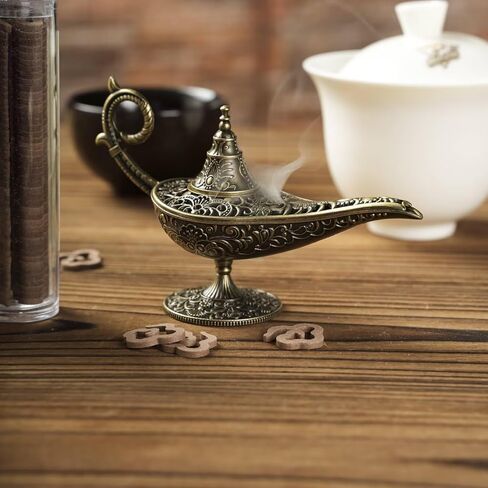 قطعة واحدة من مبخرة مصباح علاء الدين جيني العتيق، حامل بخور نحاسي بتصميم منحوت مجوف، مبخرة علاجية لديكور المنزل والمكتب، والتأمل واليوجا، هدية لمحبي الخيال والباحثين الروحيين in Kuwait