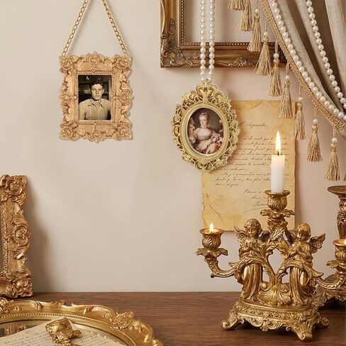 12 Pcs Vintage Resin Picture Frame, 4 styles Mini Picture Frames Baroque Antique Mini Photo Frames Small Oval Rectangle Wall Hanging Frame for Jewelry Display Photo Party Wedding Decoration (Gold) in Saudi Arabia