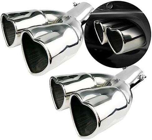 قطعتان من طرف العادم المزدوج بمدخل 2.5 بوصة، أطراف عادم السيارة على شكل قلب، طرف كاتم صوت منحني، طرف تعديل أنبوب الذيل، أنبوب تزيين السيارة قابل للتعديل (منحني، فضي) in Kuwait