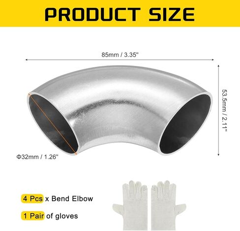 MECCANIXITY 2 Pack 90 Degree Mandrel Bend Elbow with Welding Gloves, 54mm(2-1/8") OD 14 GA/0.08 inch Thickness 304 Stainless Steel 90°Exhaust Elbow for Exhaust System, Stair Handrail HVAC in Saudi Arabia