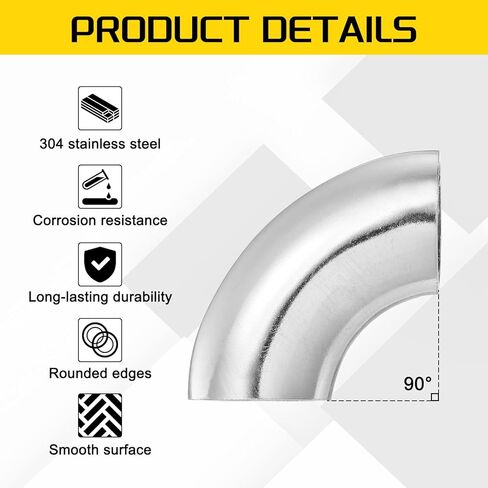 MECCANIXITY 2 Pack 90 Degree Mandrel Bend Elbow with Welding Gloves, 54mm(2-1/8") OD 14 GA/0.08 inch Thickness 304 Stainless Steel 90°Exhaust Elbow for Exhaust System, Stair Handrail HVAC in Saudi Arabia