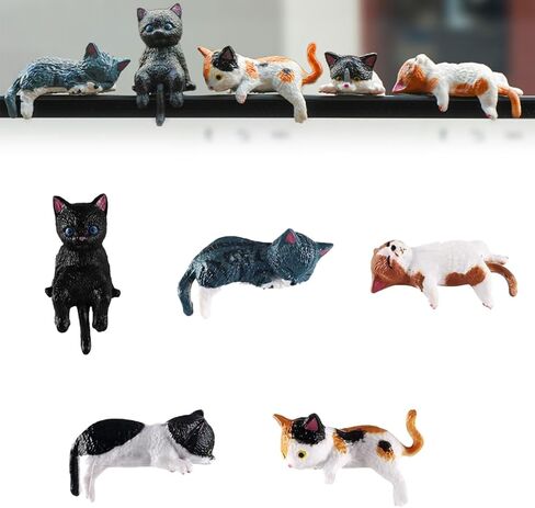 Mini Cat Desk Figurines - 5 Tiny Cats, Cute Cat Car Dashboard Decor, Little Cat Desk Decor for Computer Monitor, Auto Interior, Funny Rear View Mirror Gift (5A) in Saudi Arabia