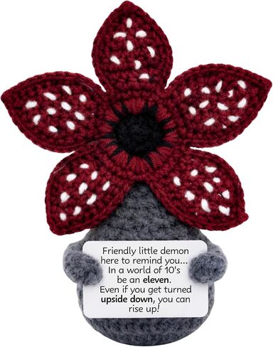 Handcrafted Crochet Monster Demon Doll with Inspirational Sign, Blue, Cotton Yarn, 2.5x2x2.5 Inches, Handmade, Desktop Decor in Saudi Arabia