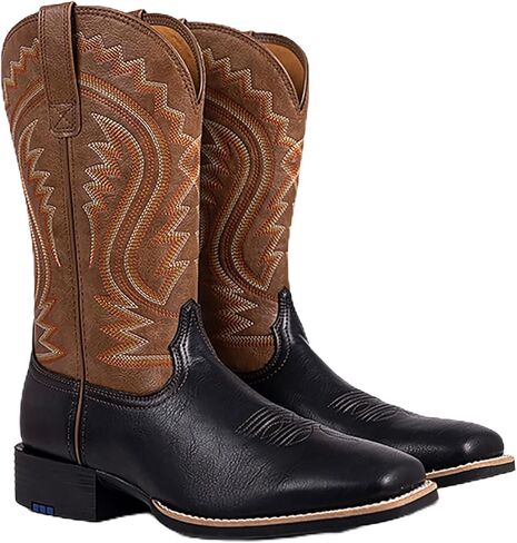 أحذية رعاة البقر للرجال، أحذية كلاسيكية مربعة الشكل مطرزة غربية، بطانة مريحة من حرير الحليب، مقاومة للانزلاق، أحذية طويلة للمهرجانات الموسيقية الريفية، جلد نباتي in Kuwait